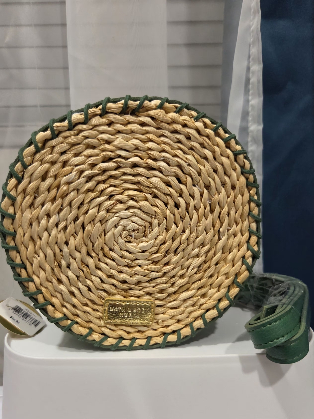 Straw Round Crossbody with Green Trim